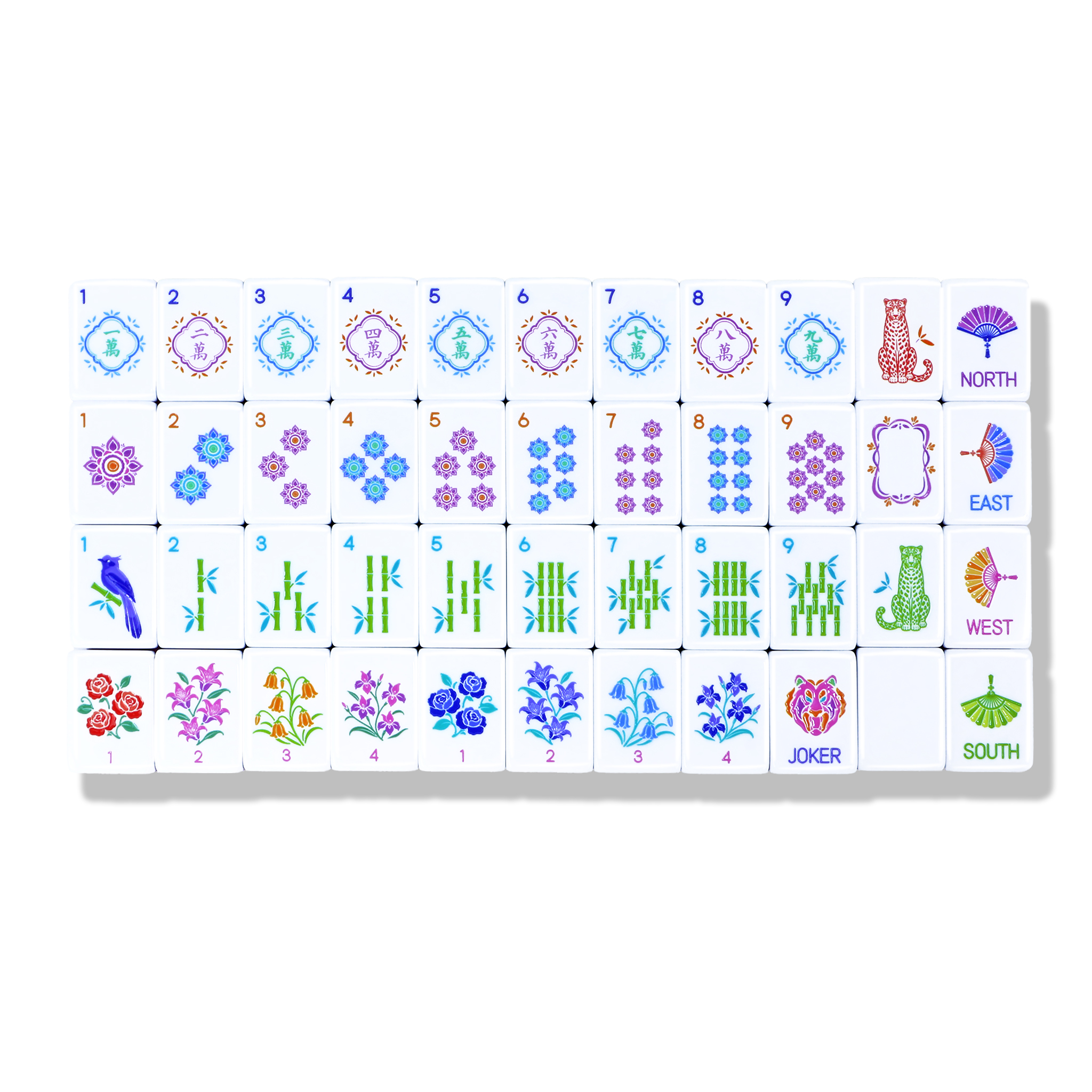 Floral and fan American Mahjong tile assortment