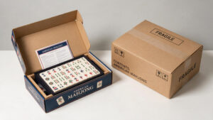 American Mahjong set packaging with retail box, internal insert and shipping carton