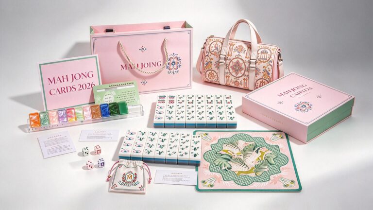 Wholesale American Mahjong accessories assortment with racks, pushers, mat, bag and dice