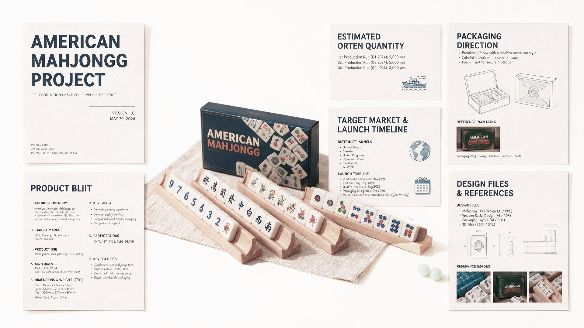 Complete private label American Mahjong brief prepared for supplier feasibility review